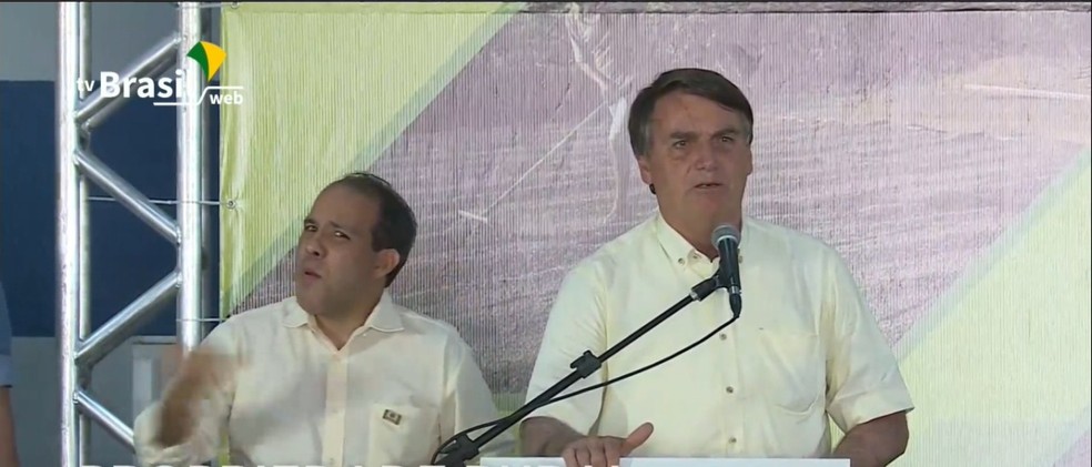 Jair Bolsonaro durante discurso em Sorriso — Foto: TV Brasil