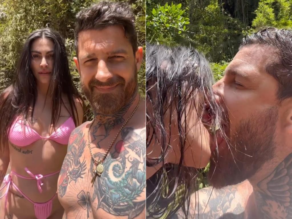 Cleo e Leandro D'Lucca em cachoeira (Foto: Reprodução/Instagram)