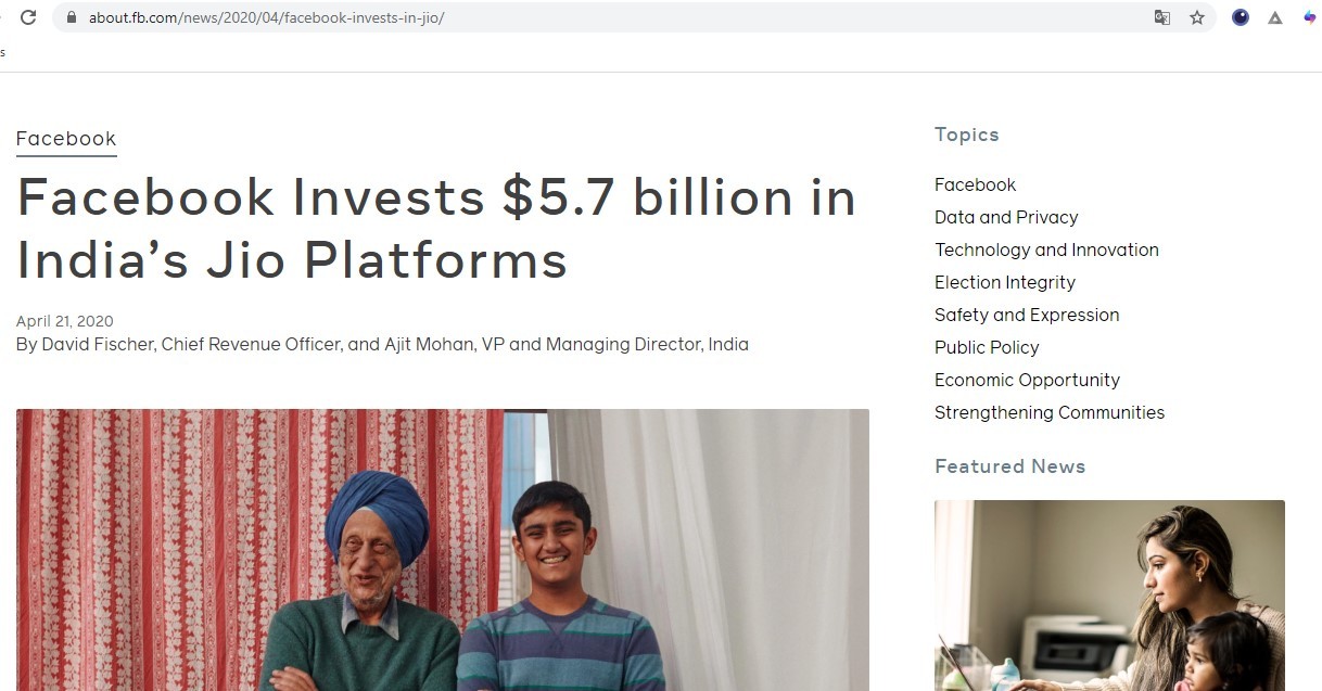 Facebook investe na Índia (Foto: Reprodução Facebook)