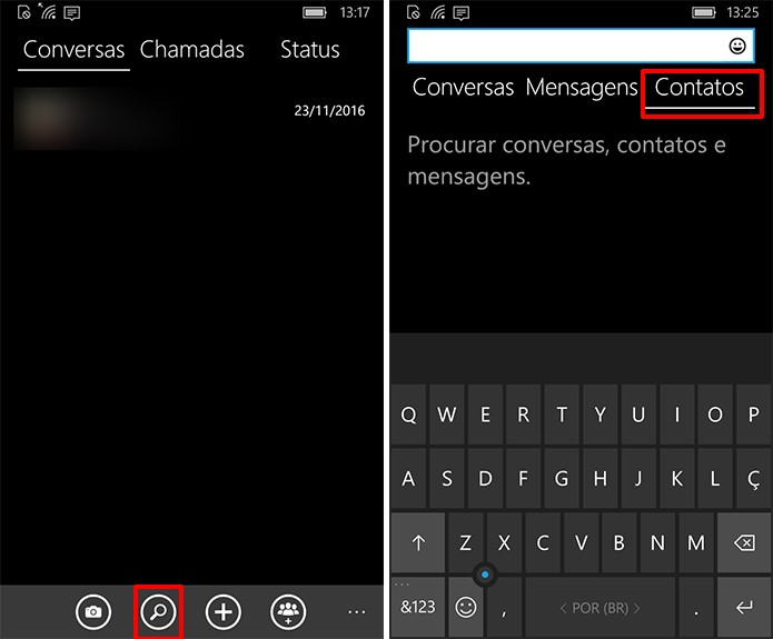 WhatsApp tem botão que pode ser usado para pesquisar contatos (Foto: Reprodução/Elson de Souza)