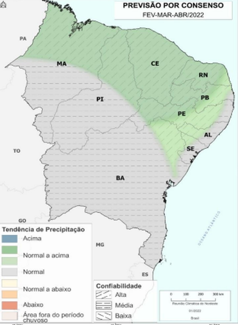 Previsões de chuvas para os meses de Fevereiro, Março e Abril de 2022 no Piauí — Foto: Reprodução