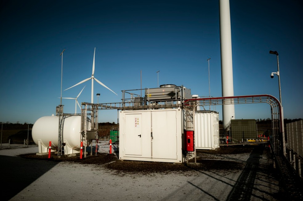  Unidade de hidrogênio em parque eólico na Dinamarca — Foto: Carsten Snejbjerg/The New York Times