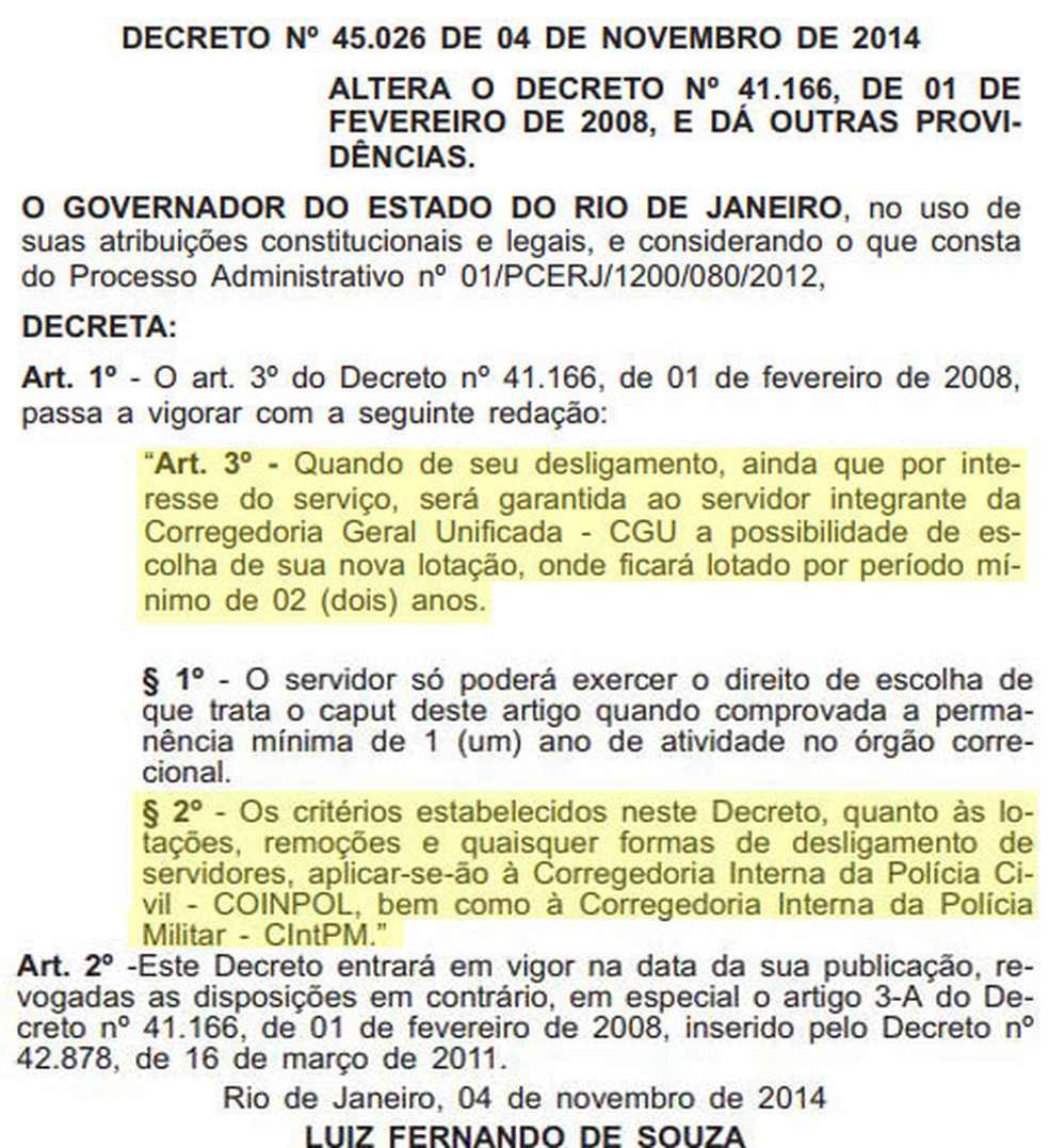 Decreto revogado por Witzel garantia segurança para agentes de corregedorias — Foto: Reprodução/Diário Oficial do RJ