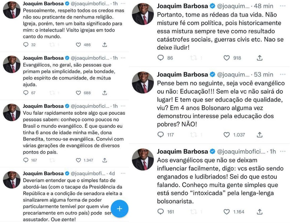 Joaquim Baborsa faz publicações no Twitter direcionada a evangélicos — Foto: Reprodução