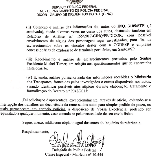 Pedido da PF para compatilhar inquérito antigo contra Michel Temer foi enviado ao STF (Foto: Reprodução)