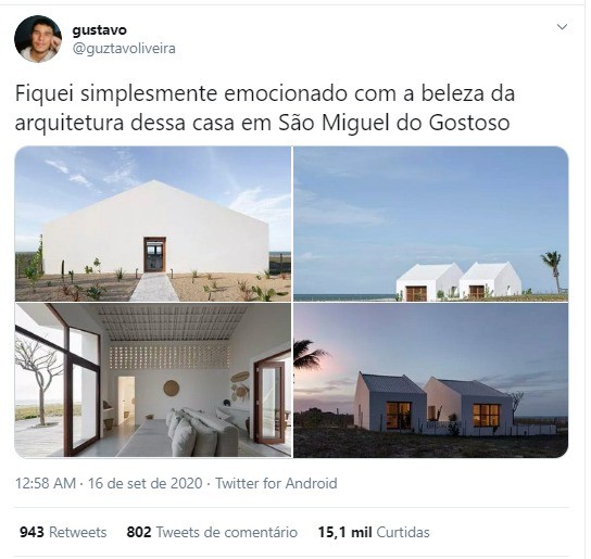 Esta casa pé na areia no RN é onde todos querem passar a quarentena (Foto: Twitter)