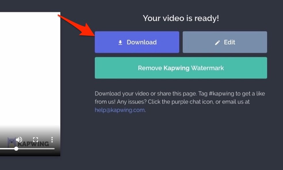 Ação para baixar um slideshow criado com o serviço online Kapwing — Foto: Reprodução/Marvin Costa
