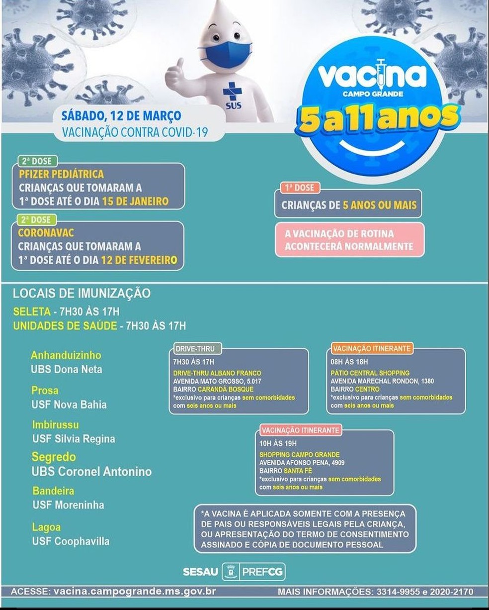 Vacinação infantil em Campo Grande neste sábado (12). — Foto: Reprodução/Sesau