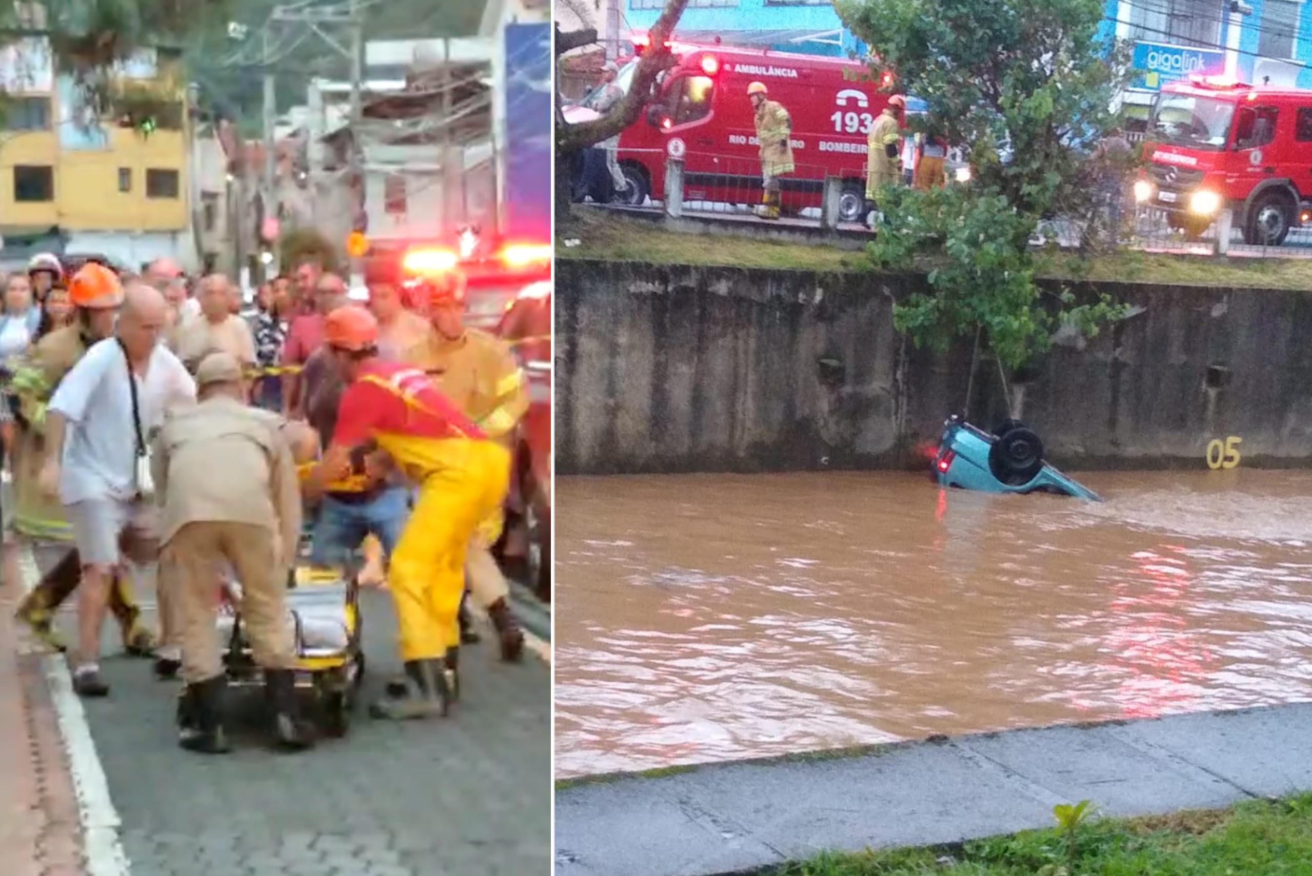 Carro cai dentro de rio em Nova Friburgo e vítimas são resgatadas pelos bombeiros
