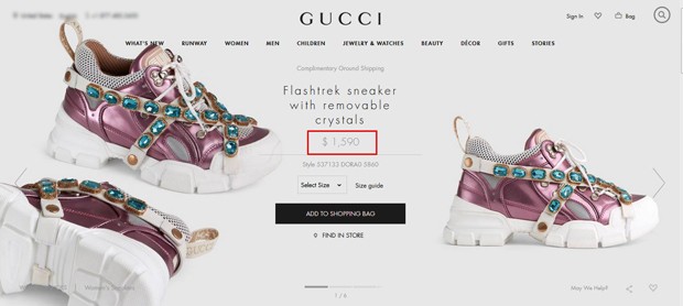 Tênis da marca Gucci, avaliado em R$ 6 mil (Foto: Reprodução / Site Gucci)