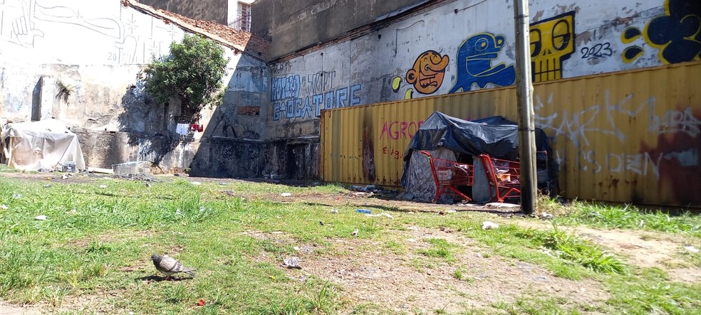 Corpo foi encontrado dentro de contêiner amarelo — Foto: Lucas Franco/TV Globo