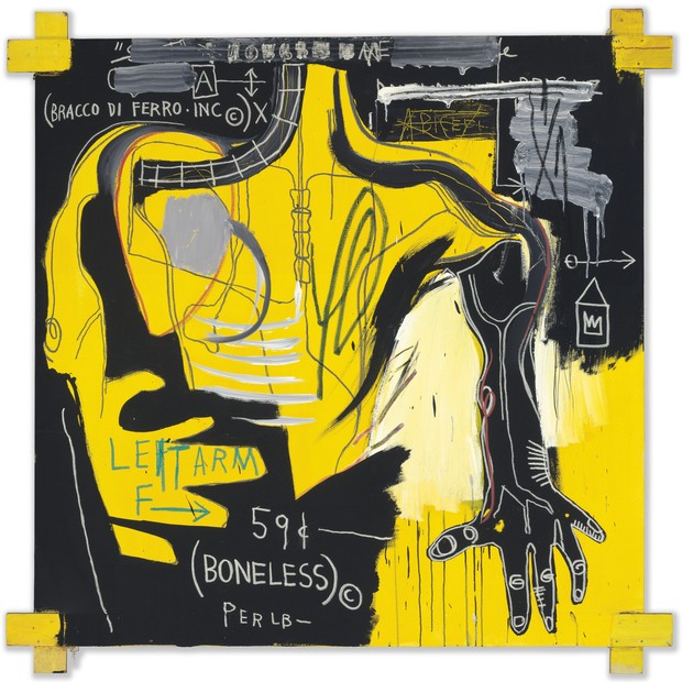 Basquiat: em telas de grandes formatos, evidenciam-se algumas das obsessões do artista como os membros humanos (Foto: Divulgação/ The Estate of Jean-Michel Basquiat. Licensed by Artestar, New York. )