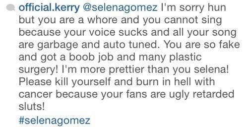 Comentário da internauta, que desejou câncer para Selena (Foto: instagram / reprodução)