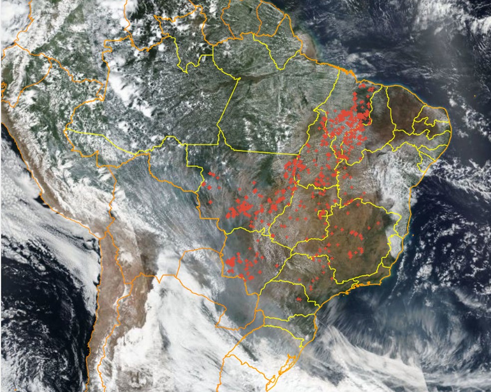 Focos de queimadas registrados pelo Inpe em 9 de setembro â Foto: ReproduÃ§Ã£o/Programa Queimadas