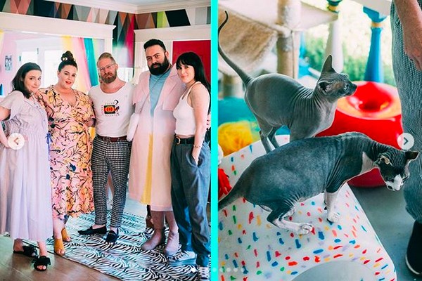 Lena Dunham com convidados da festa de aniversário dela, incluindo a atriz e modelo Rumer Willis, filha de Bruce Willis e Demi Moore (Foto: Instagram)