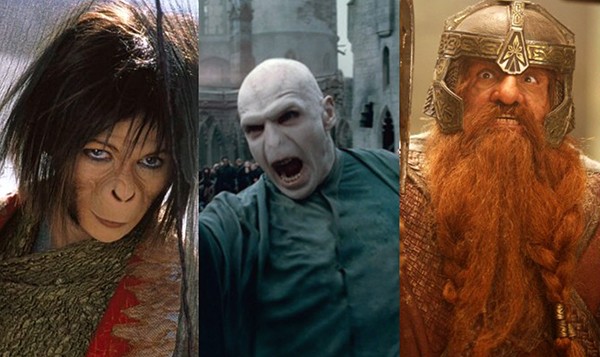 Helena Bonham Carter como Ari, Ralph Fiennes como Lord Voldemort, John Rhys-Davies como Gimli (Foto: Divulgação)