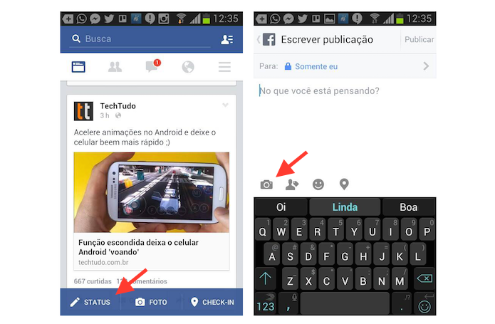 Acessando a ferramenta de atualiza??o de status do Facebook em um dispositivo Android (Foto: Reprodu??o/Marvin Costa)