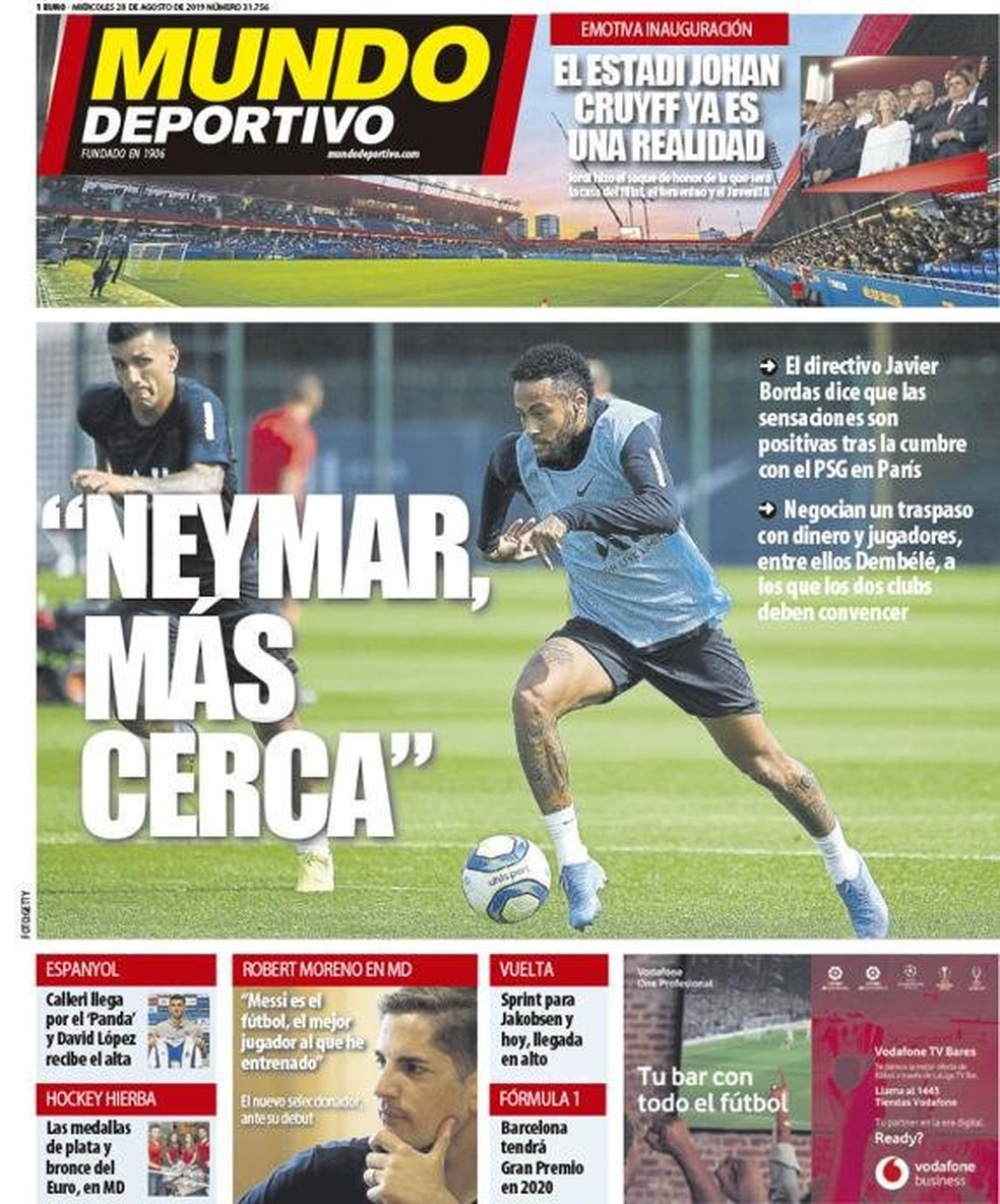 Capa do Mundo Deportivo sobre Neymar, Barcelona e Paris Saint-Germain — Foto: Divulgação