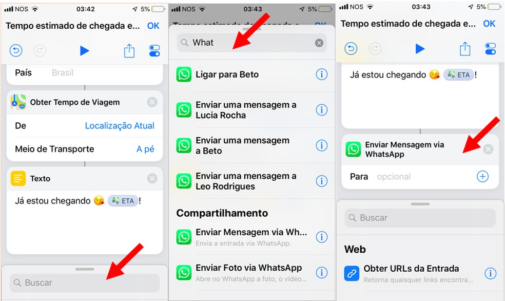 Selecione o meio de mensagem da sua preferencia no app Atalhos — Foto: Reprodução/Isabella Rocha  