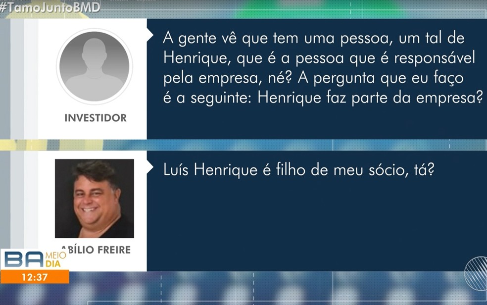 Cliente em conversa com Abílio Freire que se apresentava como sócio de Helbert na empresa Vitamais Brasil — Foto: Reprodução/TV Bahia