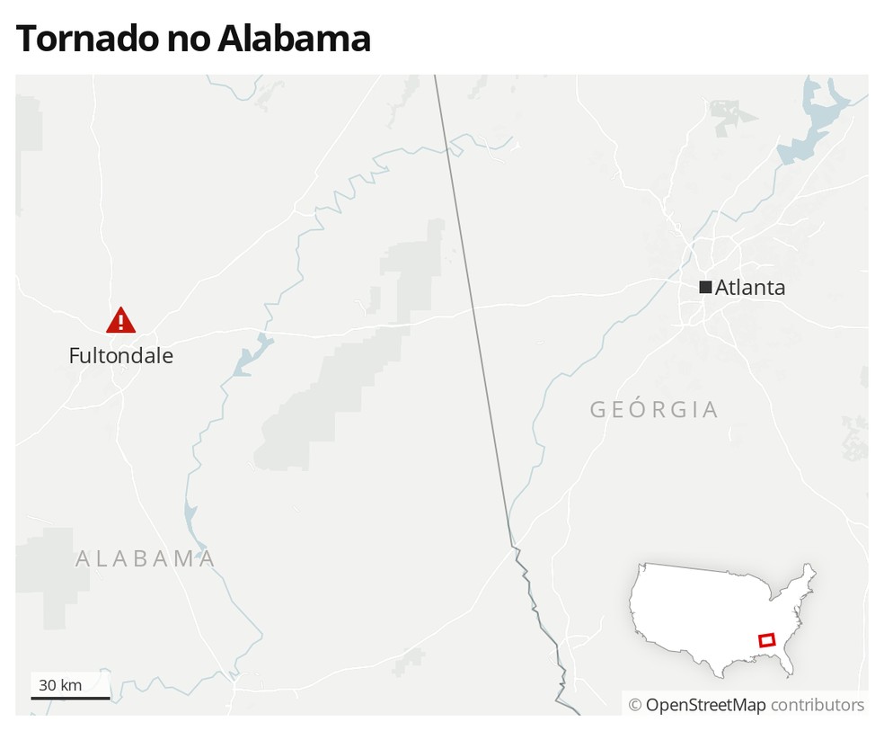Tornado no Alabama em 26 de janeiro de 2021 — Foto: G1 Mundo