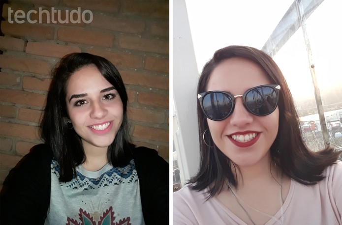 À esquerda, selfie frontal com flash feita pelo Galaxy J5 Metal. À direita, selfie feita à luz do dia (Foto: Aline Batista/TechTudo)