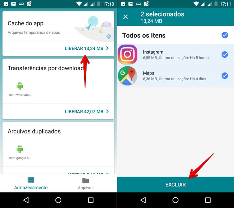 Apagando cache de aplicativos com o Files Go (Foto: Reprodução/Helito Bijora)