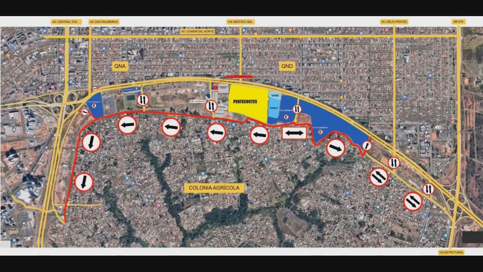 Mapa com esquema de trânsito para celebração de Pentecostes  — Foto: Detran-DF/Divulgação