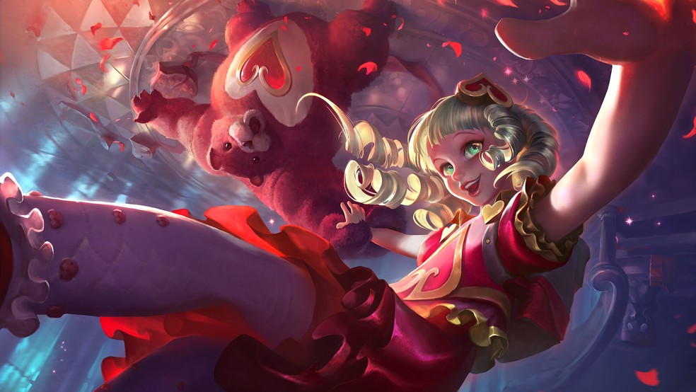 Há um easter egg na splash art de "Annie Queridinha": uma estátua do personagem Amumu — Foto: Divulgação/Riot Games