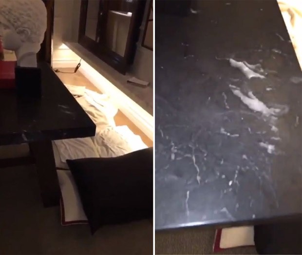 Kim Kardashian filma detalhe da mesa de hotel (Foto: Reprodução/Instagram)