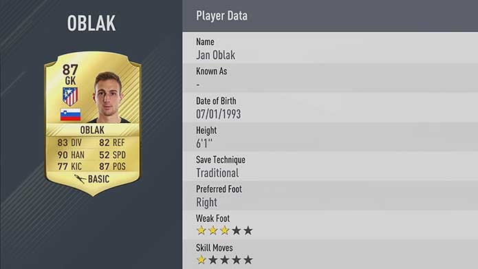 Talvez o menos famoso da lista, Oblak é estrela em Fifa 17 (Foto: Divulgação/EA Sports)