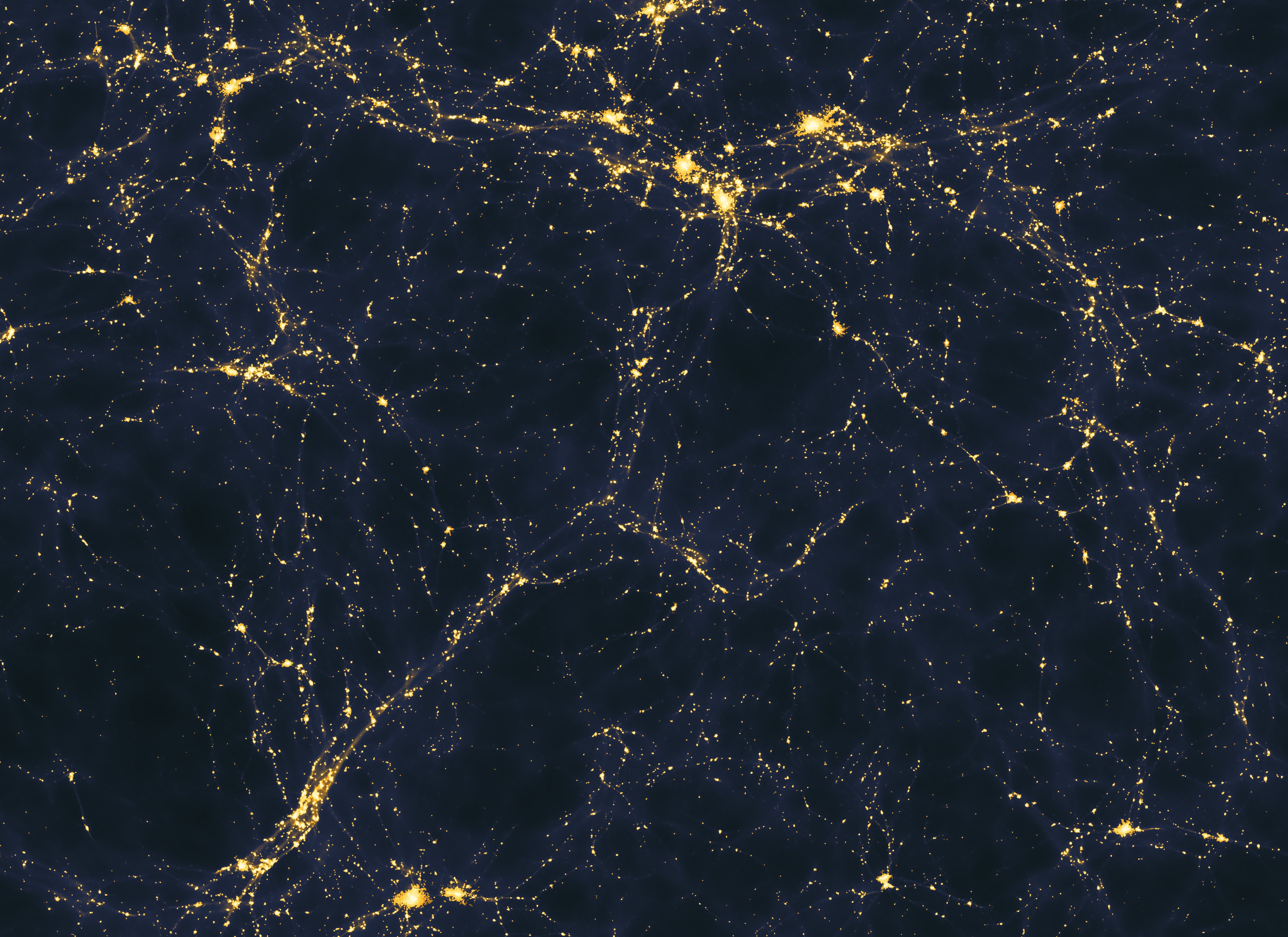 Simulação de computador mostra a distribuição das luzes em uma área de 50 milhões de anos-luz no Universo (Foto: Andrew Pontzen e Fabio Governato/Creative Commons)