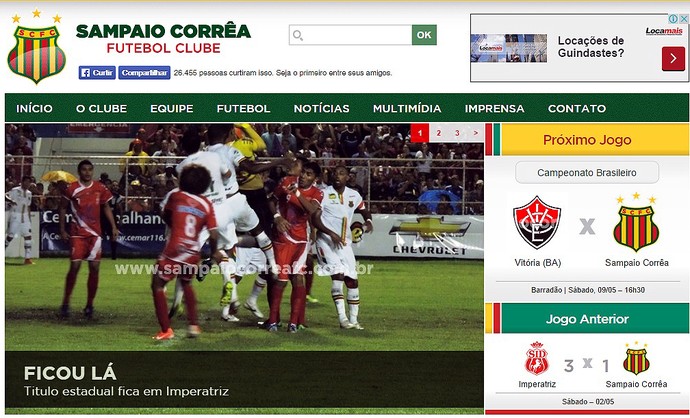 Site do Sampaio Corrêa utiliza escudo do Vitória com a palavra "vice" (Foto: Reprodução)