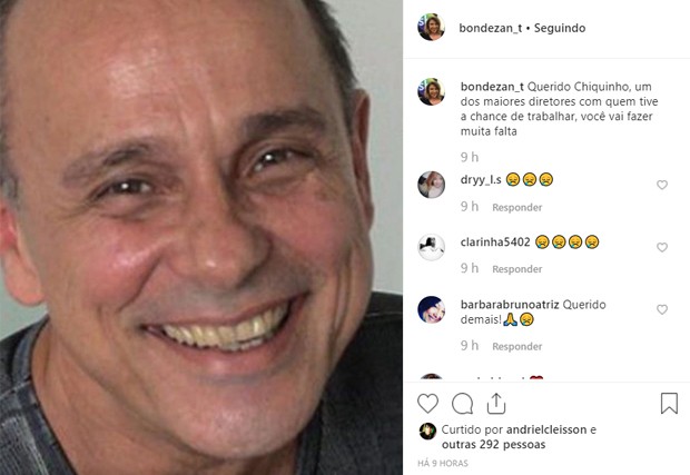 Atriz Tânia Bondezan lamenta morte do diretor de teatro Chiquinho Medeiros (Foto: Reprodução/Instagram)