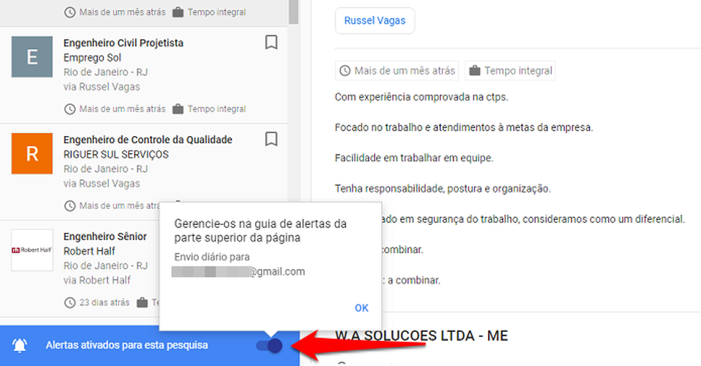Alerta envia novas vagas por e-mail (Foto: Reprodução/Gabriel Ribeiro)