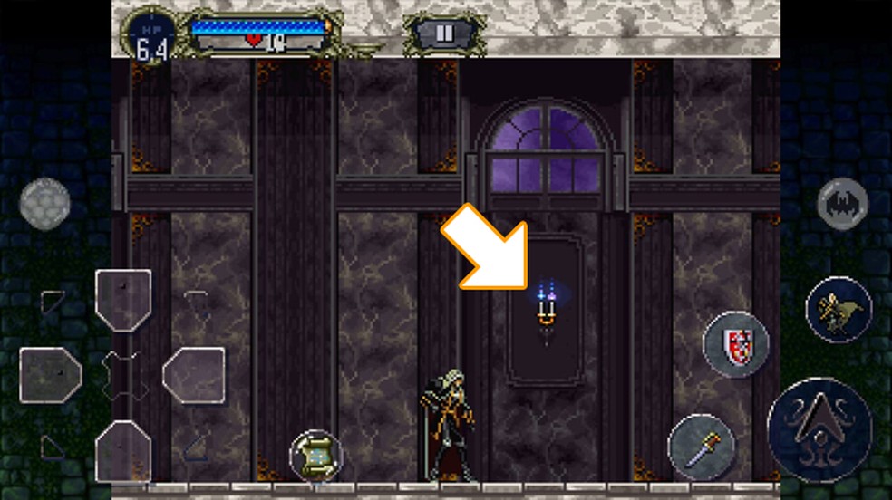 Sempre destrua velas em Castlevania: Symphony of the Night para obter corações, dinheiro e itens — Foto: Reprodução/Rafael Monteiro