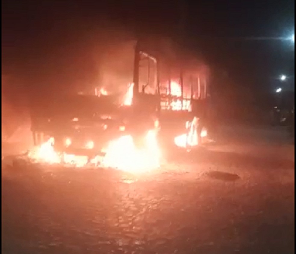 Ônibus escolar pega fogo em Baía Formosa, no RN — Foto: Reprodução