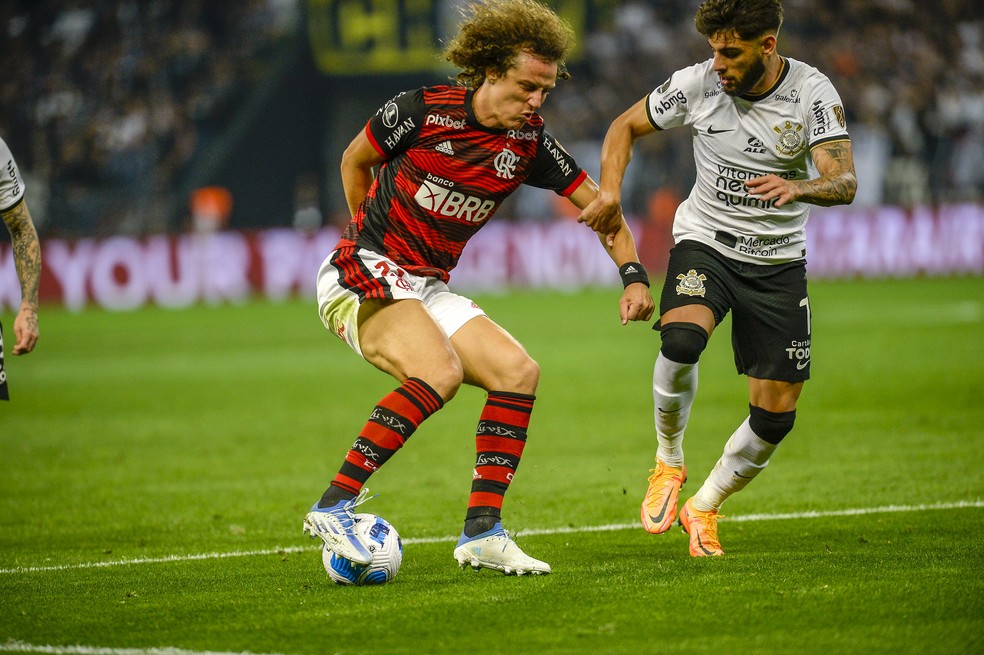 David Luiz durante a vit&oacute;ria do Flamengo sobre o Corinthians &mdash; Foto: Marcelo Cortes/Flamengo