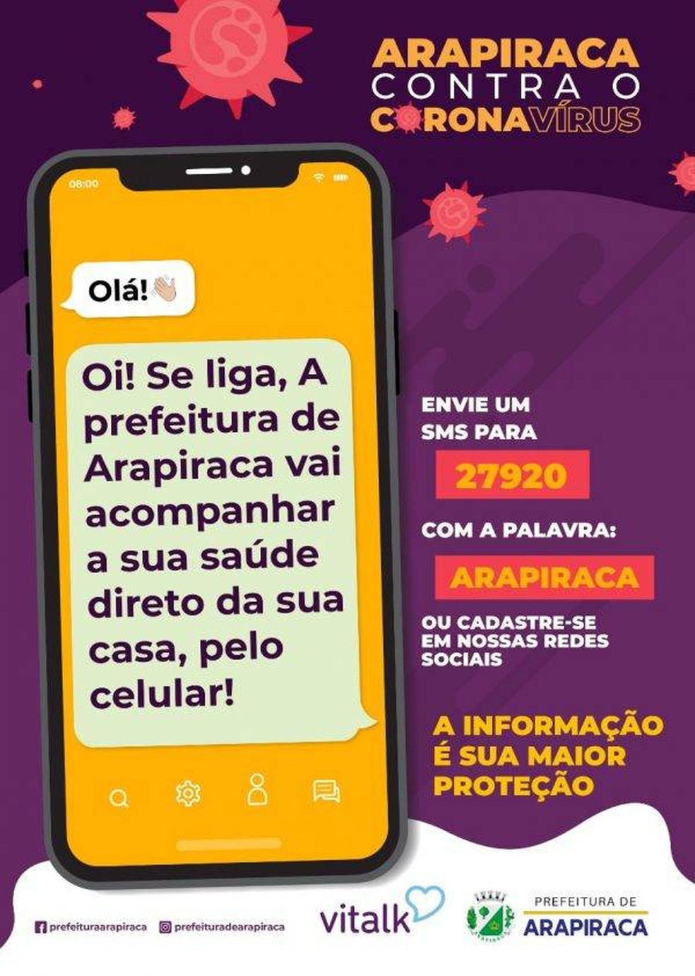 Prefeitura de Arapiraca, AL, divulga canais para acompanhamento de casos de coronavírus — Foto: Ascom/Prefeitura de Arapiraca