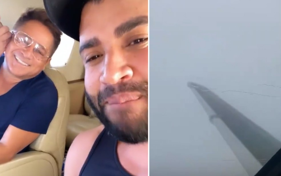 Gusttavo Lima e Leonardo mostram susto durante voo, Goiás — Foto: Reprodução/Instagram