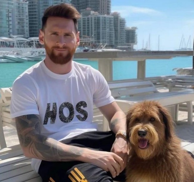 Com o mar ao fundo, Messi foi ilustrado com um mascote, com uma guitarra e até em um mergulho numa em regiões turísticas — Foto: Reprodução
