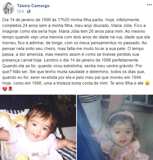 Tássia Camargo faz post emocionado sobre a filha, Maria Júlia (Foto: Reprodução/Facebook)