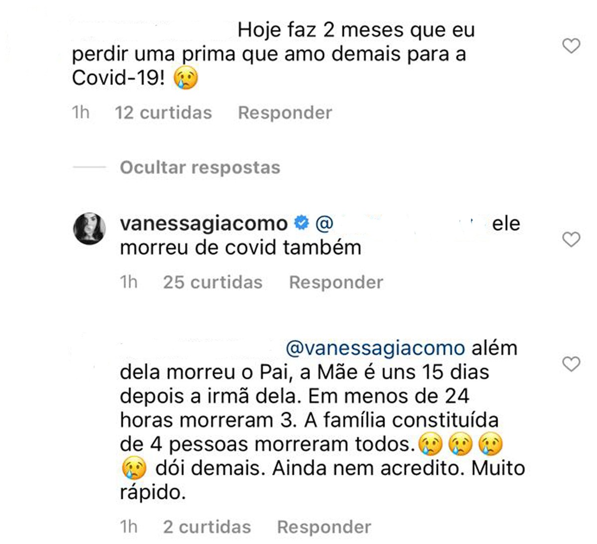 Vanessa Giácomo perde primo para o novo coronavírus (Foto: Reprodução/Instagram)