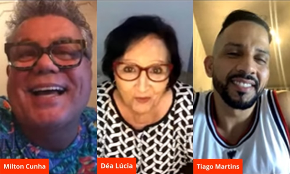 Déa Lúcia é convidada de live com Milton Cunha e Tiago Martins, carnavalesco da São Clemente — Foto: Reprodução/Youtube