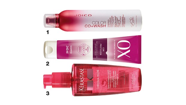 1. Color Co+Wash, Joico, R$ 210 2. Shampoo Cor Protegida,  Ox, R$ 10 3. Leave-in Chroma Riche, Kérastase, R$ 177 (Foto: Reprodução )