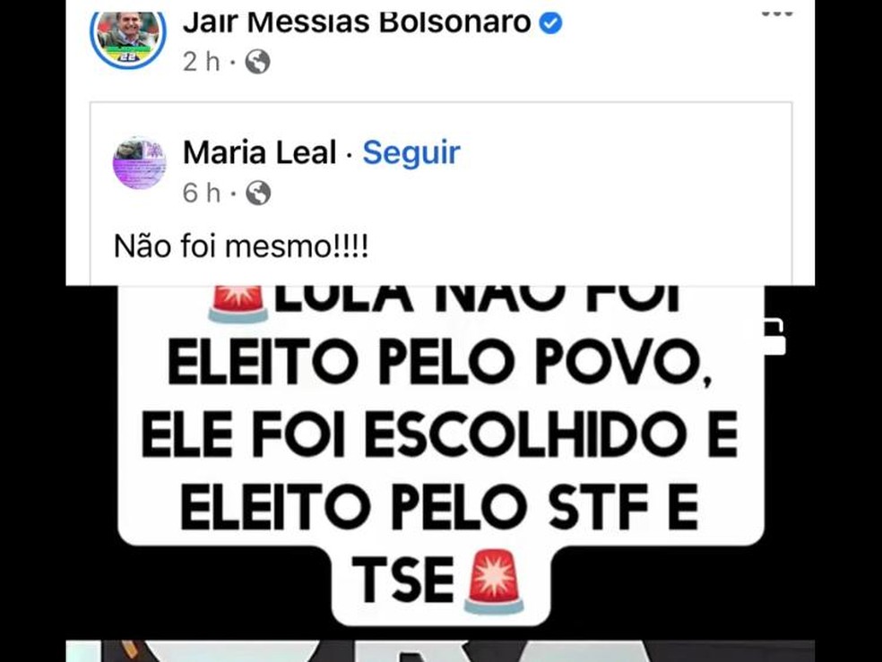 Postagem compartilhada por Bolsonaro e depois apagada â Foto: ReproduÃ§Ã£o