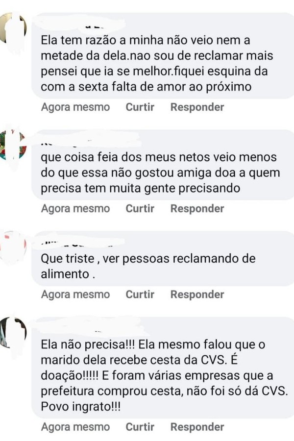 Mulher ganha cesta básica do governo e reclama que os produtos não são de marca (Foto: Reprodução)