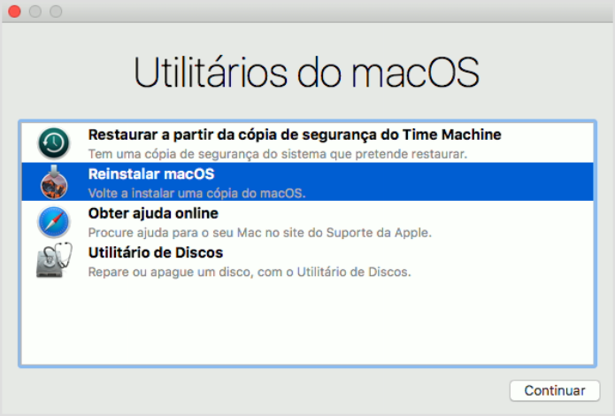 Selecionando a opção Reinstalar macOS no modo de recuperação do Mac (Foto: Reprodução/Edivaldo Brito)