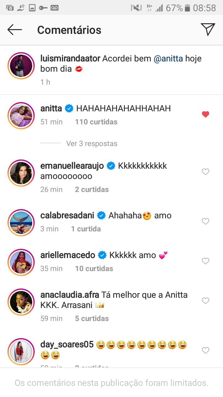 Anitta comenta post de Luís Miranda (Foto: Reprodução/Instagram)