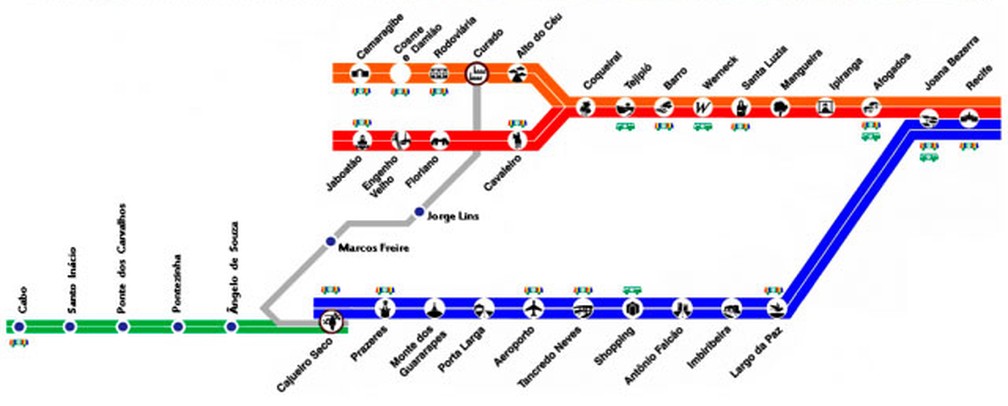 Mapa do Metrô do Recife — Foto: Reprodução/CBTU